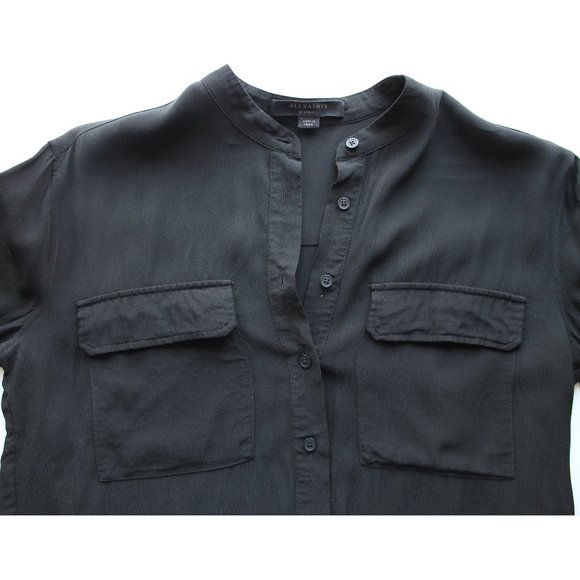 ALLSAINTS Lexi Collarless Button-Down Shirt / XS / Black Blouse - Picture 8 of 12